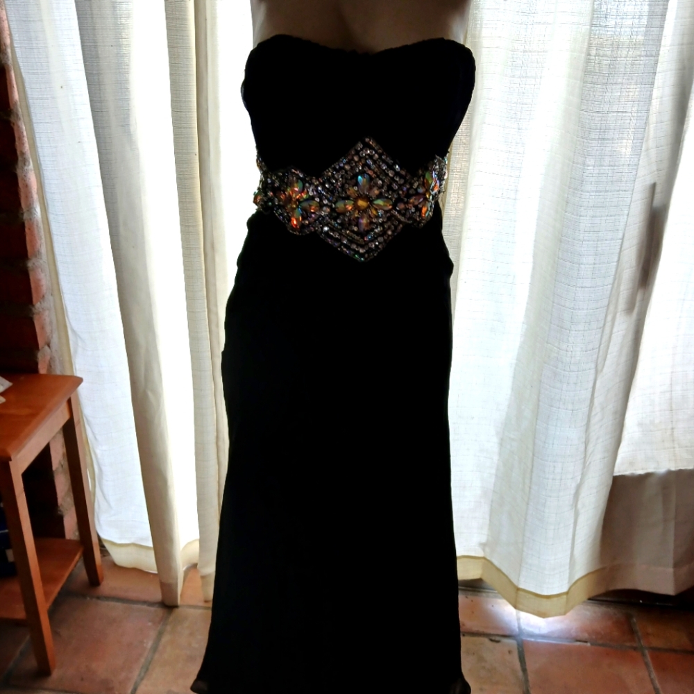 Night Moves Prom Collection Elegant Black Strapless Dress